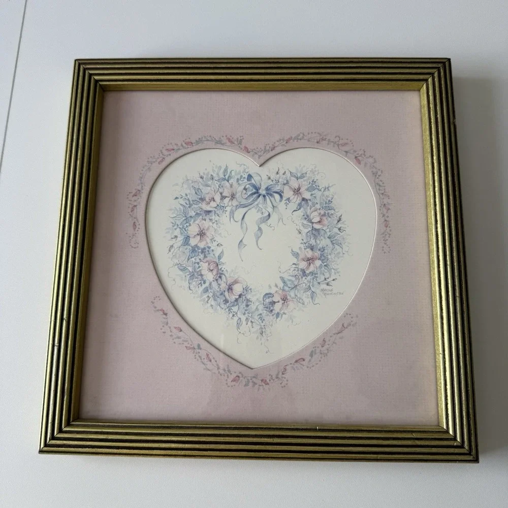 Vintage HOMCO‎ Home Interiors Floral Heart Picture with Gold Frame Cottage Core